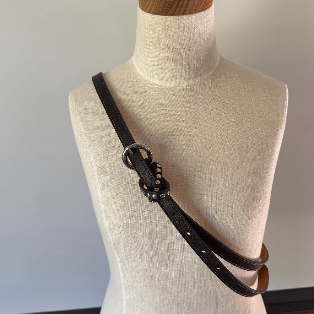 Dark Brown Leather Belt with Studs Detail